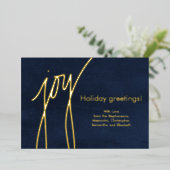 Joy Simple Modern Gold Script Holiday Card Folie Feestdagenkaart (Staand Voorkant)