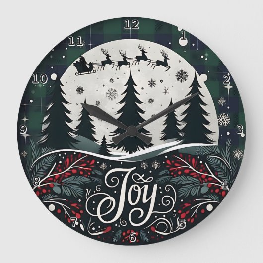 Joy Sleigh Plaid Night Grote Klok (Voorkant)