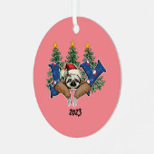 Joy Sloth Christmas Metalen Ornament (Voorkant links)