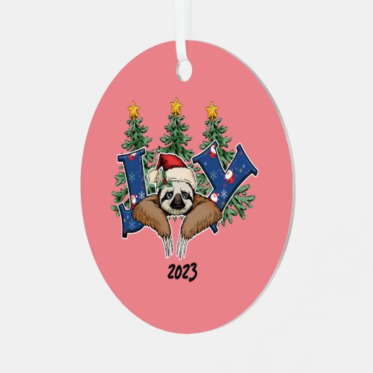 Joy Sloth Christmas Metalen Ornament (Voorkant links)