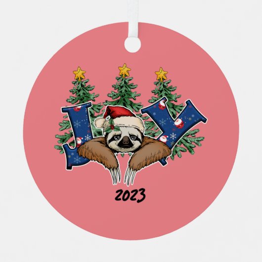 Joy Sloth Christmas Metalen Ornament (Voorkant)