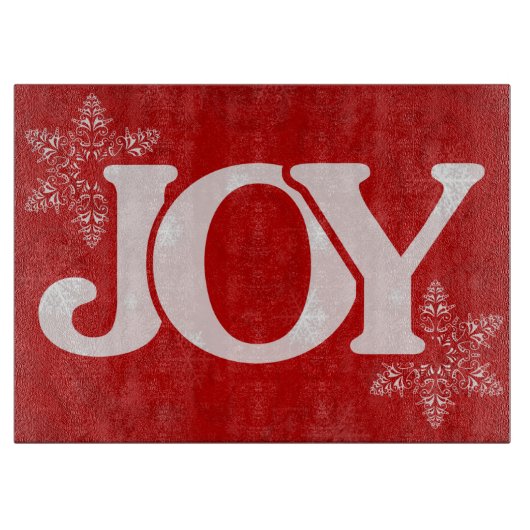 JOY Sneeuwvlokpatroon Elegante Rode Kerst Snijplank (Voorkant)