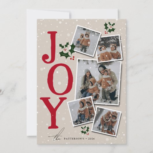 JOY Snow Overlay 5 Fotocollage Kerstmis Feestdagenkaart (Voorkant)