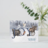 JOY Snow Wood Woodland Animals Vakantie Briefkaart (Staand voorkant)
