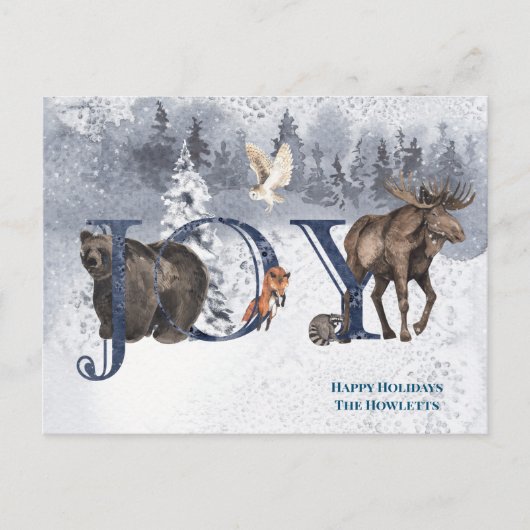 JOY Snow Wood Woodland Animals Vakantie Briefkaart (Voorkant)