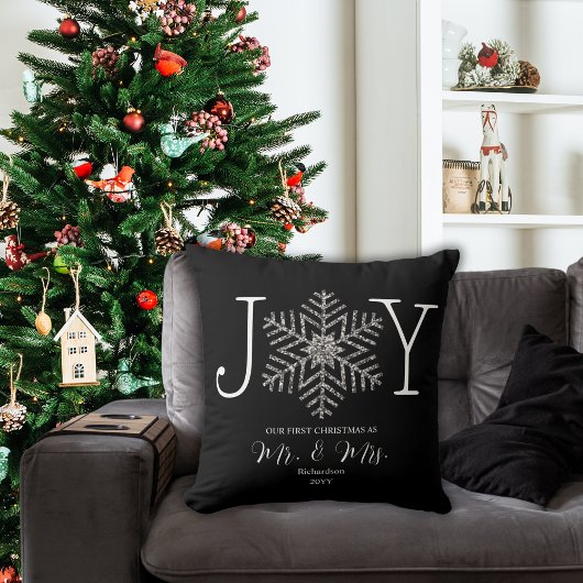 Joy Snowflake Eerste Kerstmis als Mr & Mrs Kussen