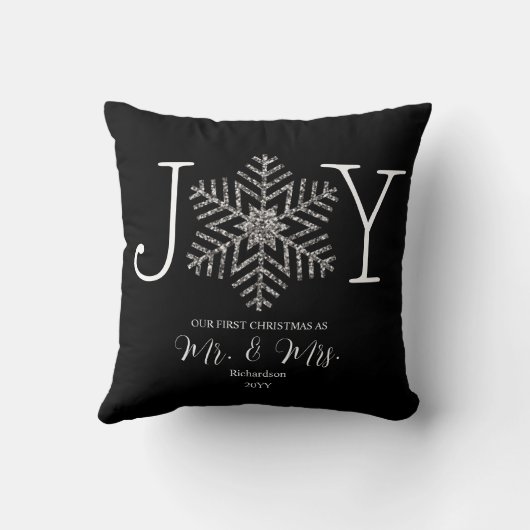 Joy Snowflake Eerste Kerstmis als Mr & Mrs Kussen (Achterkant)