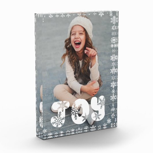 Joy Snowflake Family Kerstfeestay Foto Block (Links)