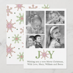 Joy Snowflake-kerstfotokaart Multi-Photo Feestdagenkaart