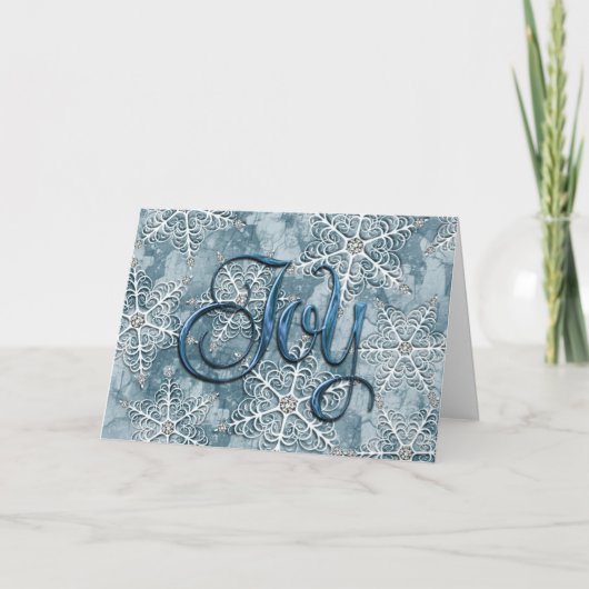 Joy Snowflakes Blue Feestdagen Kaart (Voorkant)