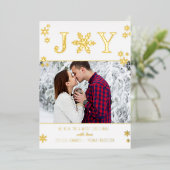 "Joy" Snowflakes kerstfoto Reëel Folie Feestdagenkaart (Staand Voorkant)