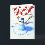 Joy Snowman Feestdagen Kaart<br><div class="desc">This originated from a black and white drawing I did several years ago. I was geïnspireerd door de Calvin & Hobbes art design of the snowmen in the comic strips. I decided to do a colored version of the drawing and painted it in acrylics on paper, direct up a bit...</div>