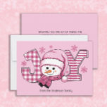 Joy Snowman Roze Wit Kerstmis Feestdagenkaart<br><div class="desc">Schattigee roze sneeuwpop en sneeuwvlokken "JOY" Kerstmis/vakantie wenskaart. Personaliseer met uw familienaam en andere tekst die u kiest.</div>