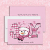 Joy Snowman Roze Wit Kerstmis Feestdagenkaart