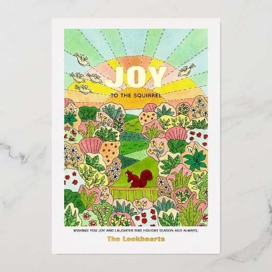 Joy Squirrel Niet-traditioneel Folie Feestdagenkaart (Voorkant)