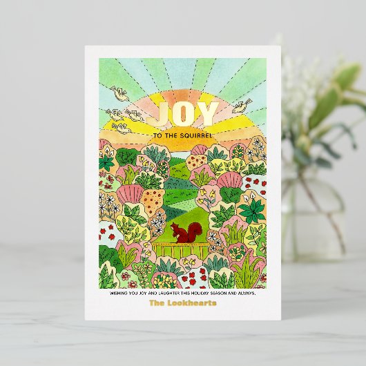 Joy Squirrel Niet-traditioneel Folie Feestdagenkaart (Staand Voorkant)