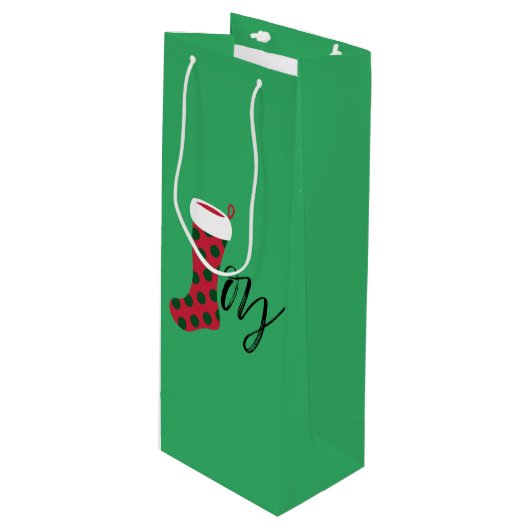 Joy Stocking Wijn Cadeautas (Voorkant Gekanteld)