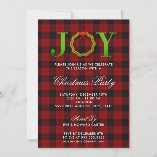 JOY Tartan Kerstparty uitnodiging (Voorkant)