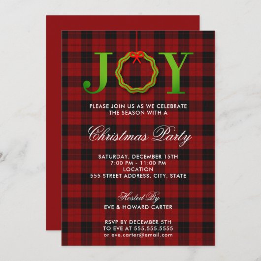 JOY Tartan Kerstparty uitnodiging (Voorkant / Achterkant)