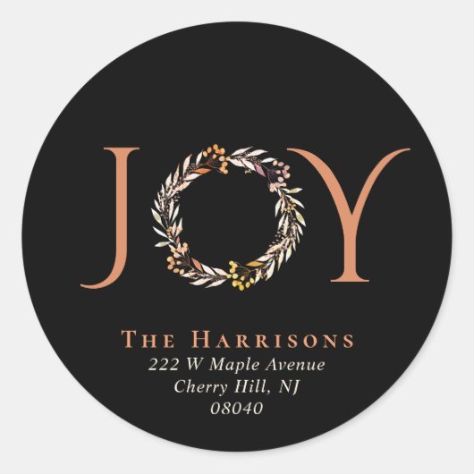 Joy Terracotta krans Kerstmis retour adres Ronde Sticker (Voorkant)