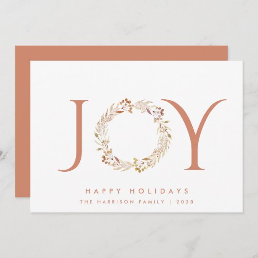 Joy Terracotta Krans Waterverf Kerstmis Feestdagenkaart (Voorkant / Achterkant)
