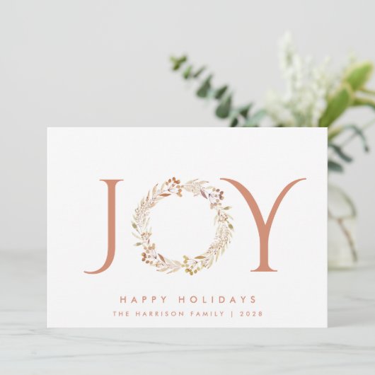 Joy Terracotta Krans Waterverf Kerstmis Feestdagenkaart (Staand voorkant)