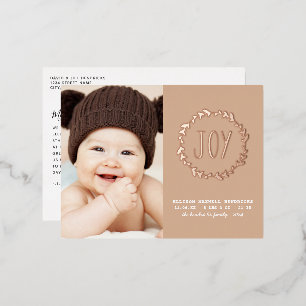 Joy Terracotta & Roos Gold New Baby 1-Foto Folie Feestdagen Briefkaart
