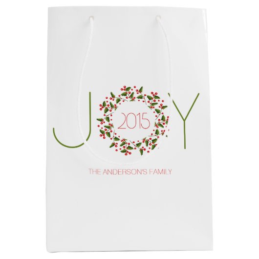 Joy Text Design with Kerstmis Wreated Medium Cadeauzakje (Voorkant)