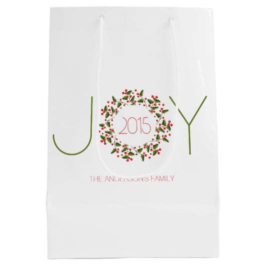 Joy Text Design with Kerstmis Wreated Medium Cadeauzakje (Achterkant)
