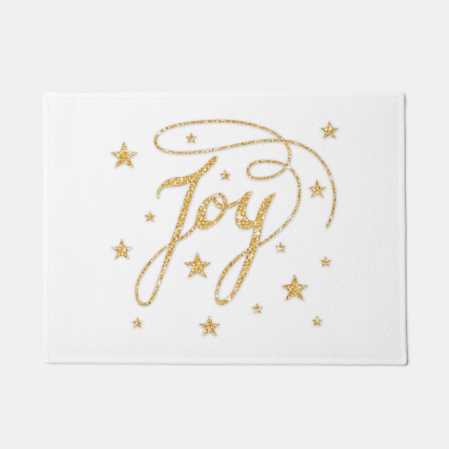 JOY Text Faux Gold Glitter: kerstmis Deurmat (Voorkant)