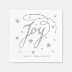 JOY Text Faux Silver Glitter look & Custom Title Servetten
