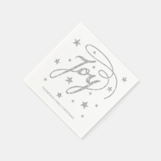 JOY Text Faux Silver Glitter look & Custom Title Servetten (Hoek)