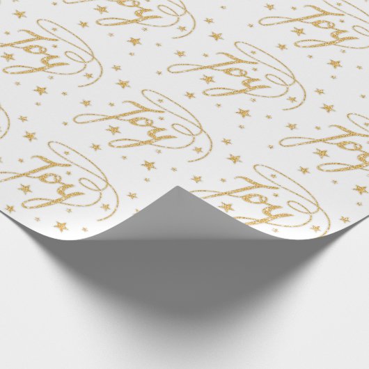 JOY Text Pattern in Faux Gold Glitter look Stars Cadeaupapier (Hoek)