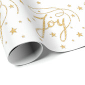 JOY Text Pattern in Faux Gold Glitter look Stars Cadeaupapier (Rol Hoek)