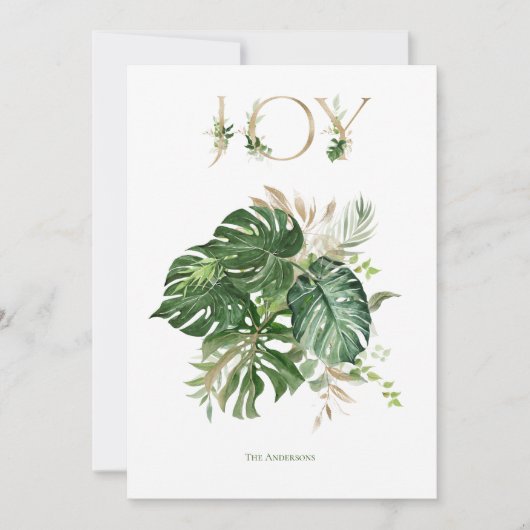 Joy tijdens kerstmis Tropische Groene Palm Leaves Feestdagenkaart (Voorkant)