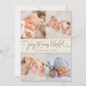 Joy to Our World Cream Multi Foto Geboorte Aankondiging (Voorkant)