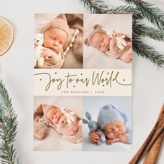 Joy to Our World Cream Multi Foto Geboorte Aankondiging