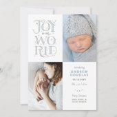 Joy to Our World Hand Lettered Birth Notice Feestdagenkaart (Voorkant)