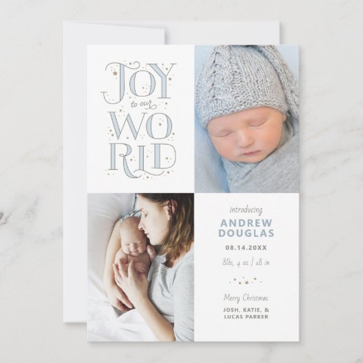 Joy to Our World Hand Lettered Birth Notice Feestdagenkaart (Voorkant)
