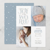 Joy to Our World Hand Lettered Birth Notice Feestdagenkaart (Voorkant / Achterkant)