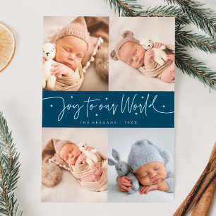 Joy To Our World Teal Multi Photo Birth Aankondiging