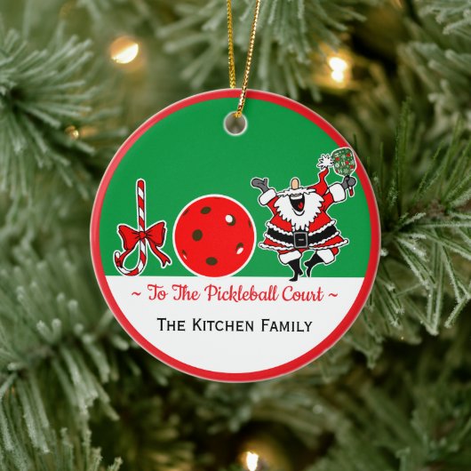 Joy to the Pickleball Court Santa Personalized Keramisch Ornament (Boom)