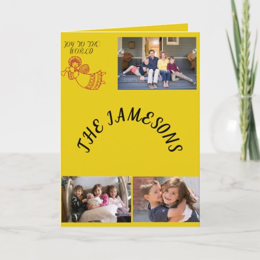 Joy to the World 3 foto's Gele achtergrond Feestdagen Kaart (Voorkant)