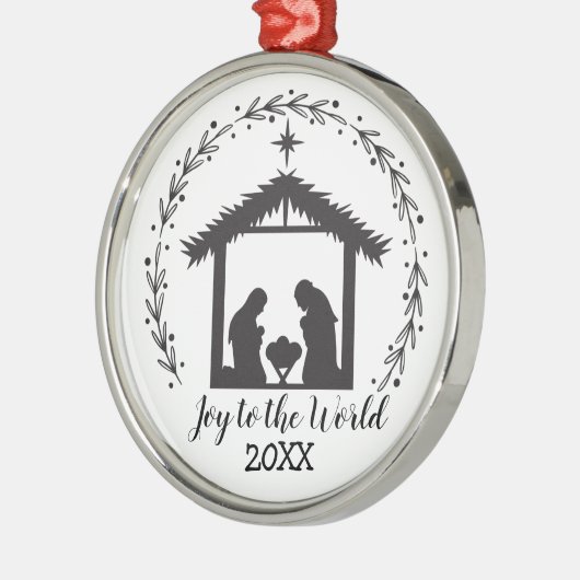 Joy to the World Black and White Metal Ornament (Links)