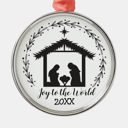 Joy to the World Black and White Metal Ornament (Voorkant)