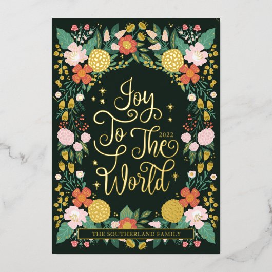 Joy To The World Bloementuin Elegante Fotolijst Folie Feestdagenkaart (Voorkant)