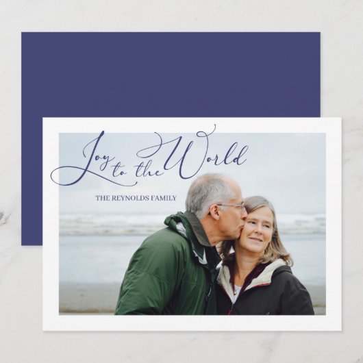 Joy to the World Blue Photo kerstfeestay Kaart (Voorkant / Achterkant)