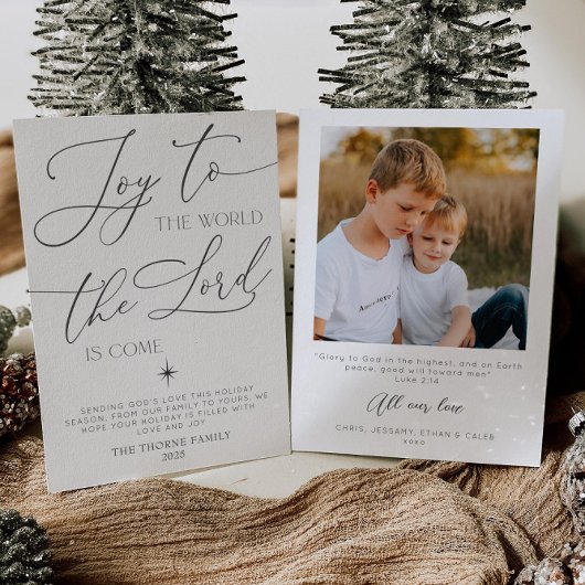 Joy To The World Christian Photo Holiday Card Kaart