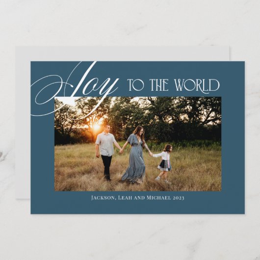 Joy to the World Christmas Design Blue Feestdagenkaart (Voorkant / Achterkant)