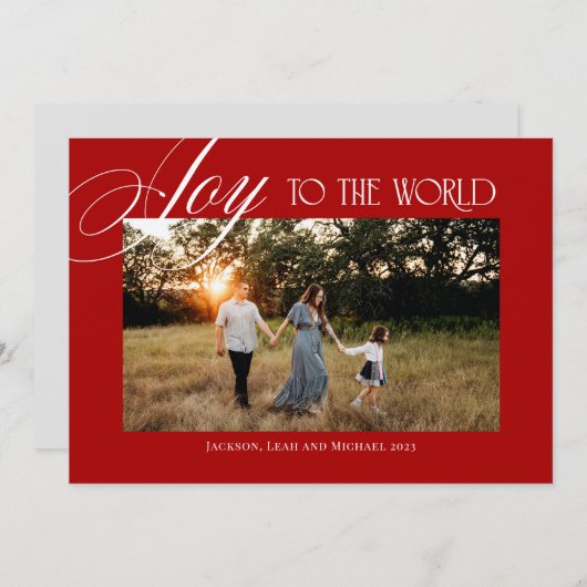 Joy to the World Christmas Design Red Feestdagenkaart (Voorkant / Achterkant)